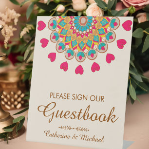 Colourful Ethnic Mandala Bold & Bright Wedding  Pedestal Sign