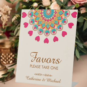 Colourful Ethnic Mandala Bold & Bright Wedding  Pedestal Sign
