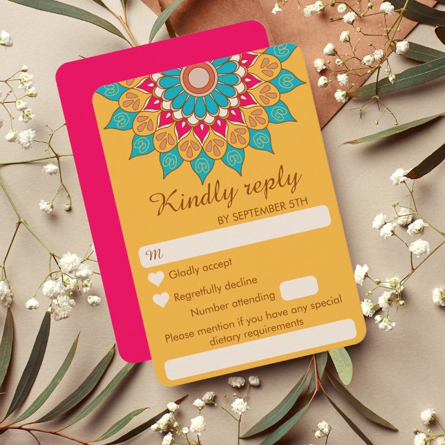 Colourful Ethnic Mandala Bold & Bright Wedding  RSVP Card (Creator Uploaded)