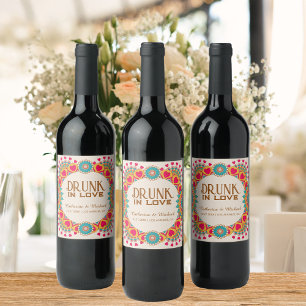 Colourful Ethnic Mandala Bold & Bright Wedding  Wine Label