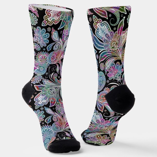 Colourful ethnic paisley pattern socks (Angled)
