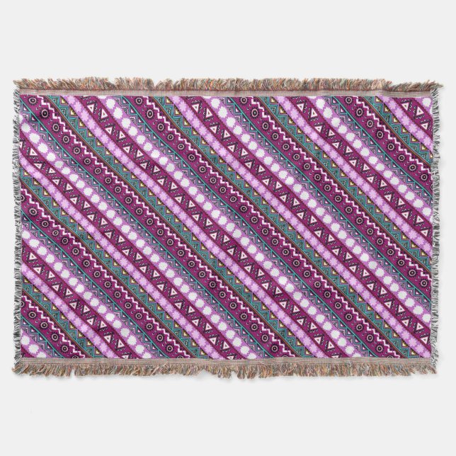Colourful ethnic patterns design throw blanket (Front)