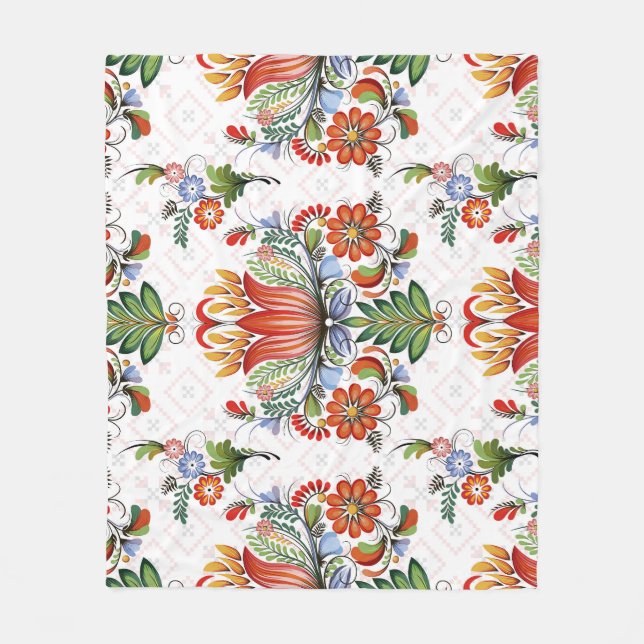 Colourful Ethnic Petrykivka: Ukrainian Flowers. Fleece Blanket (Front)