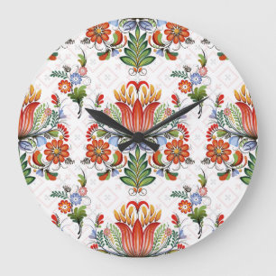 Colourful Ethnic Petrykivka: Ukrainian Flowers. Large Clock