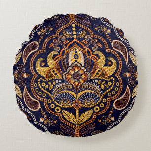 Colourful ethnic tribal seamless pattern round cushion
