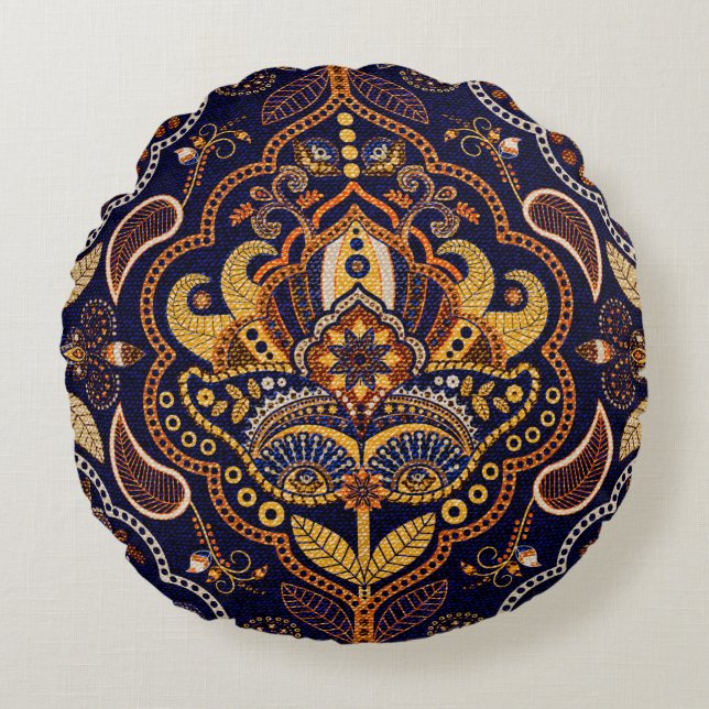 Colourful ethnic tribal seamless pattern round cushion (Front)