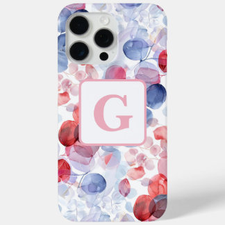 Colourful Eucalyptus Watercolor Leaves monogram iPhone 15 Pro Max Case