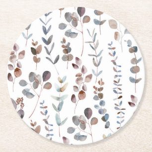 Colourful Eucalyptus Watercolor  Round Paper Coaster