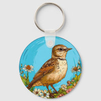 Colourful Eurasian skylark Bird Amid Blooming Flow