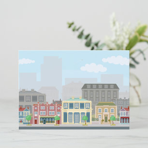 Colourful European City Street Urban Skyline Invitation