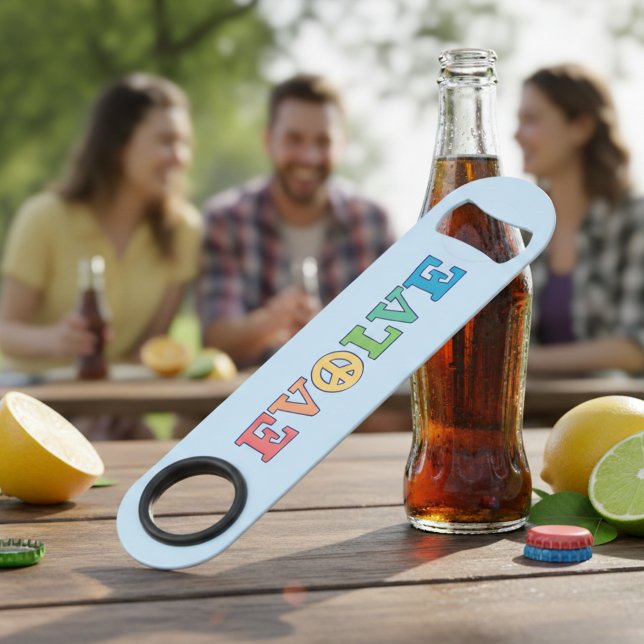 Colourful Evolve Peace Sign Bottle Opener (Evolve peace sign bottle opener.)
