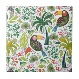 Colourful Exotic Birds And Flowers Pattern Ceramic Tile