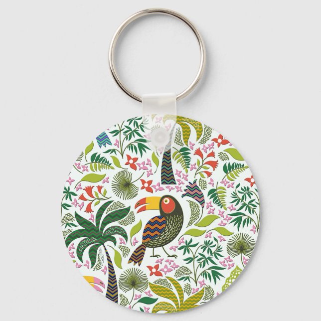 Colourful Exotic Birds And Flowers Pattern Keychai Key Ring (Front)