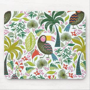 Colourful Exotic Birds And Flowers Pattern Mouse Pad