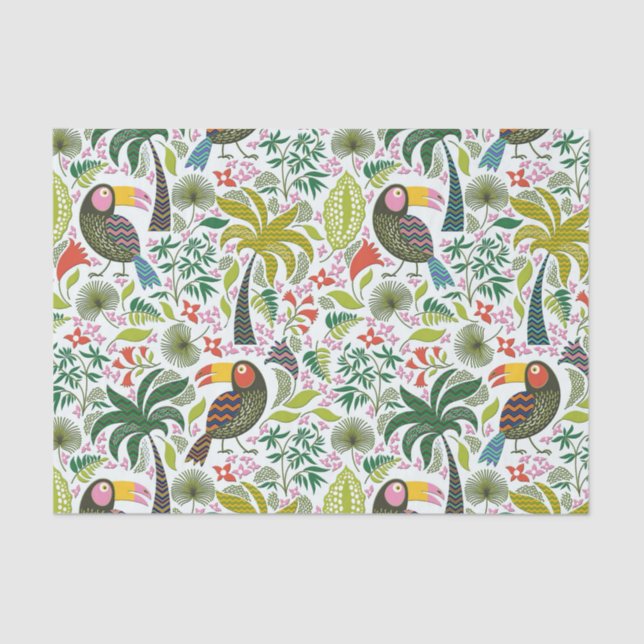 Colourful Exotic Birds And Flowers Pattern Tissue Paper (Front)
