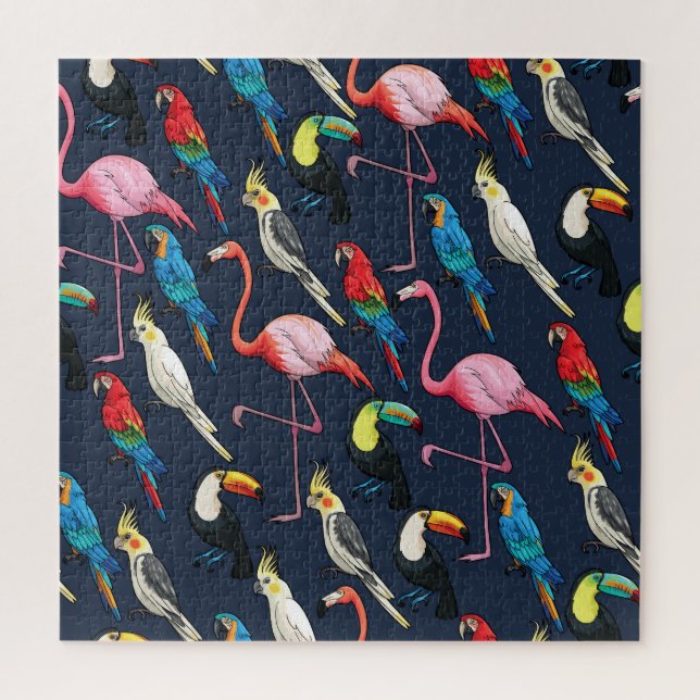 Colourful Exotic Birds Dark Pattern Jigsaw Puzzle (Vertical)