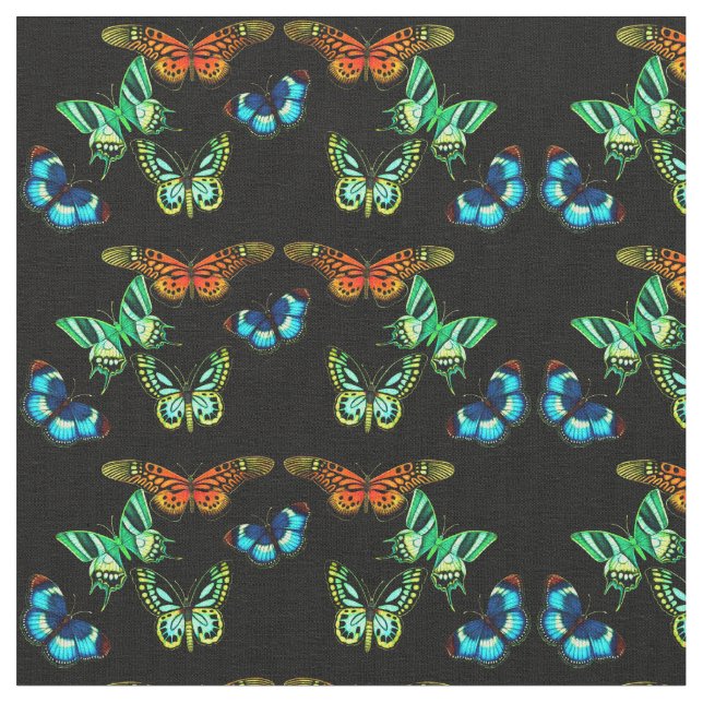 Colourful Exotic Butterflies Cotton Fabric (Close Up)