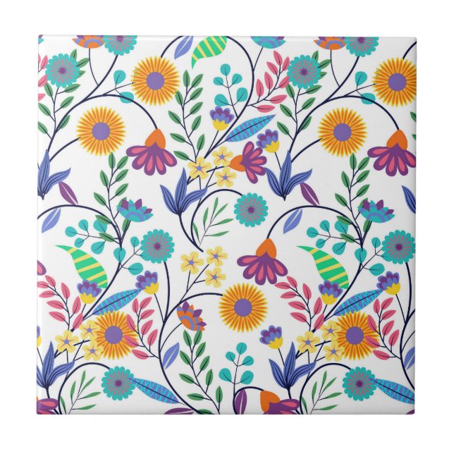 Colourful Exotic Floral Background Pattern-23145 Ceramic Tile (Front)