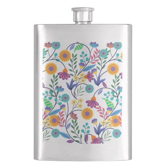Colourful Exotic Floral Background Pattern-23145 Hip Flask (Front)