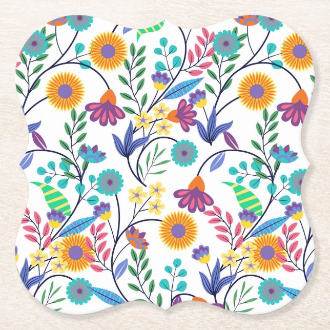 Colourful Exotic Floral Background Pattern-23145 Paper Coaster (Front)