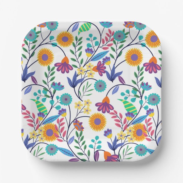 Colourful Exotic Floral Background Pattern-23145 Paper Plate (Front)