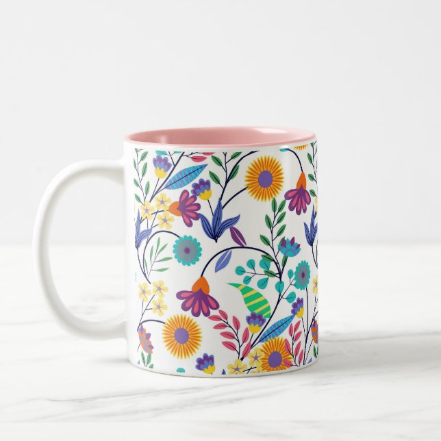 Colourful Exotic Floral Background Pattern-23145 Two-Tone Coffee Mug (Left)