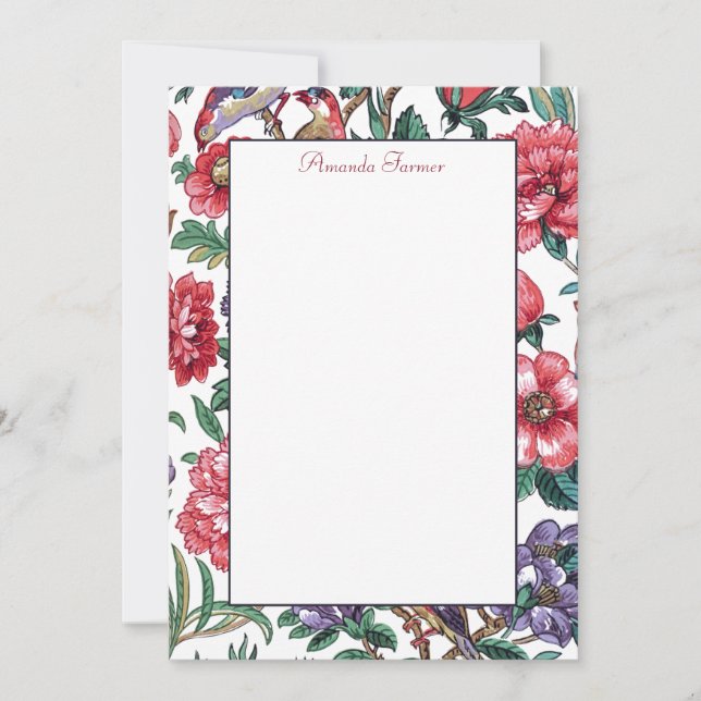 Colourful Exotic Floral & Bird-White Background Card (Front)