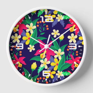 Colourful Exotic Floral Pattern-23021 Clock