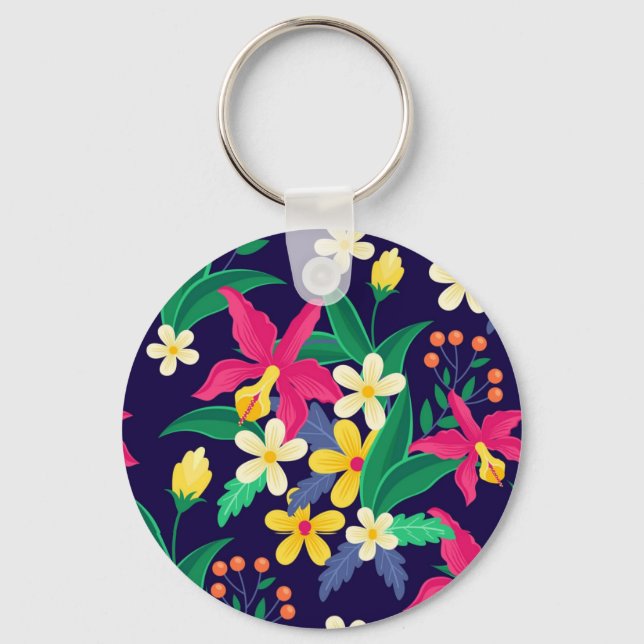 Colourful Exotic Floral Pattern-23021 Key Ring (Front)