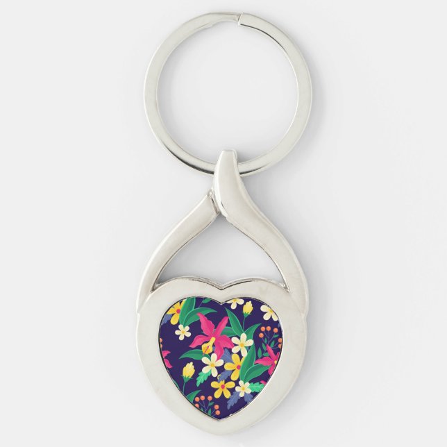 Colourful Exotic Floral Pattern-23021 Key Ring (Front)