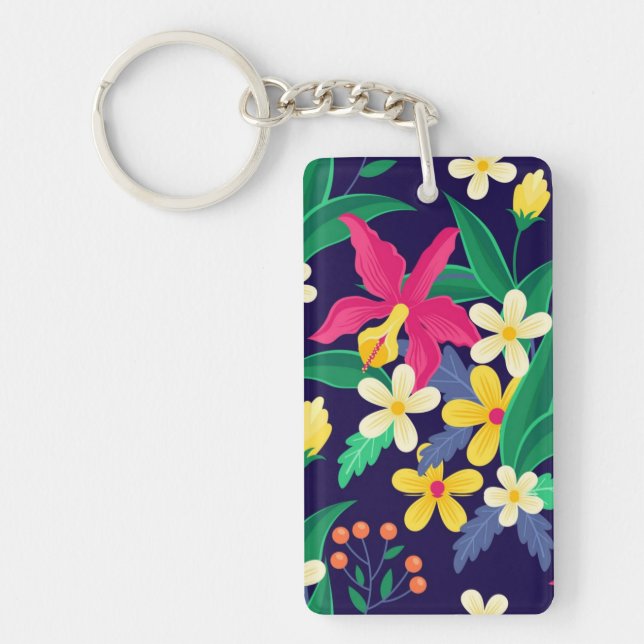 Colourful Exotic Floral Pattern-23021 Key Ring (Front)