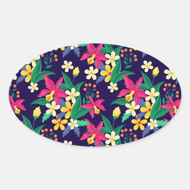 Colourful Exotic Floral Pattern-23021 Oval Sticker (Front)