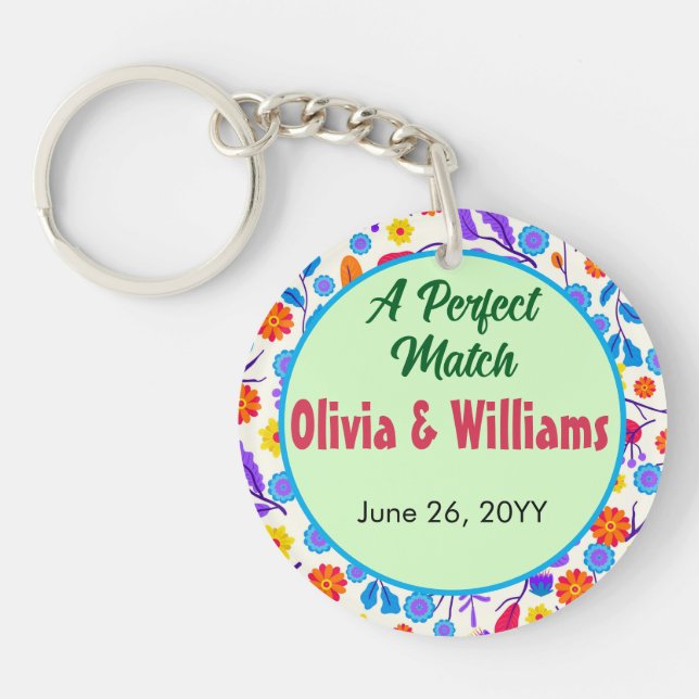 Colourful Exotic Floral Pattern-23146 Key Ring (Front)