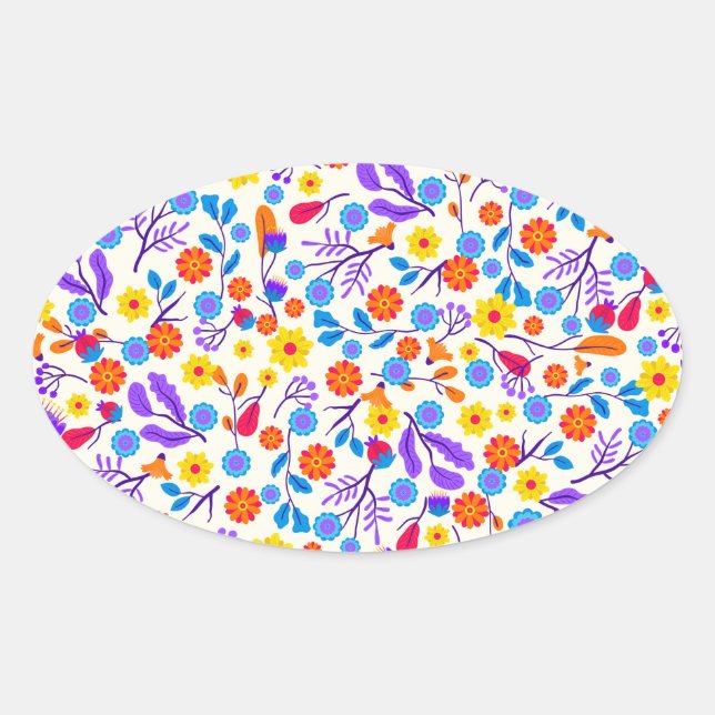 Colourful Exotic Floral Pattern-23146 Oval Sticker (Front)