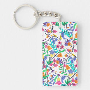 Colourful Exotic Floral Pattern-23147 Key Ring