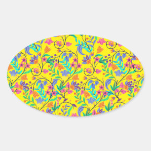 Colourful Exotic Floral Pattern-23147 Oval Sticker
