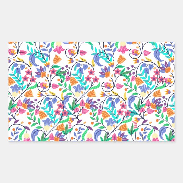 Colourful Exotic Floral Pattern-23147 Rectangular Sticker (Front)