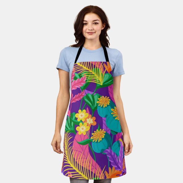 Colourful Exotic Floral Pattern-23148 Apron (Worn)