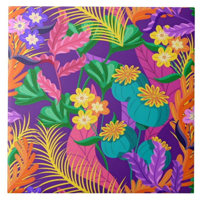 Colourful Exotic Floral Pattern-23148 Ceramic Tile (Front)