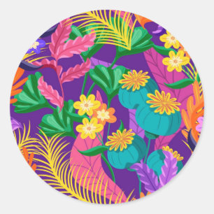 Colourful Exotic Floral Pattern-23148 Classic Round Sticker