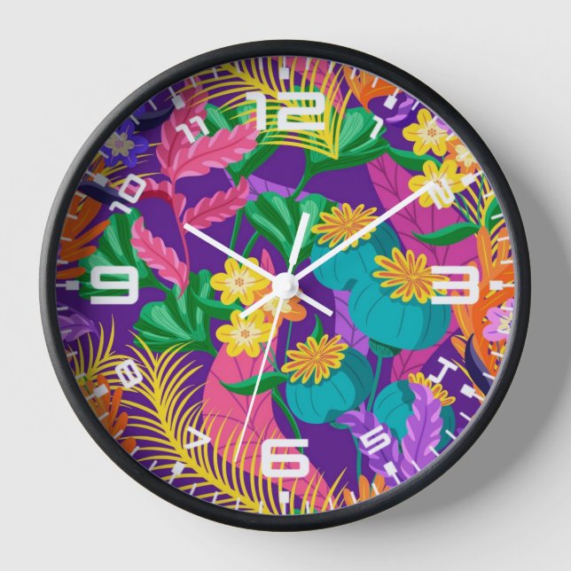 Colourful Exotic Floral Pattern-23148 Clock (Front)