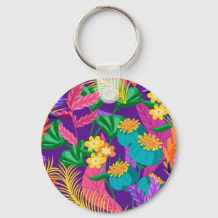 Colourful Exotic Floral Pattern-23148 Key Ring