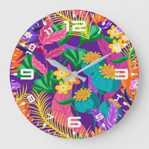 Colourful Exotic Floral Pattern-23148 Large Clock