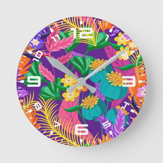 Colourful Exotic Floral Pattern-23148 Round Clock (Front)