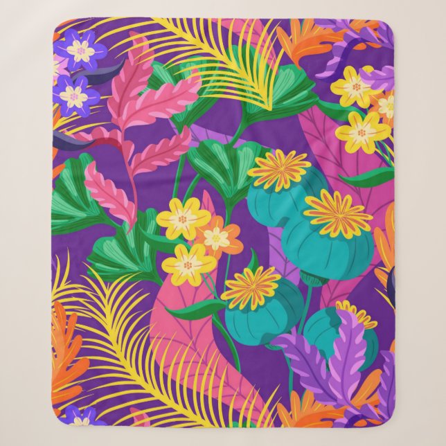 Colourful Exotic Floral Pattern-23148 Sherpa Blanket (Front)