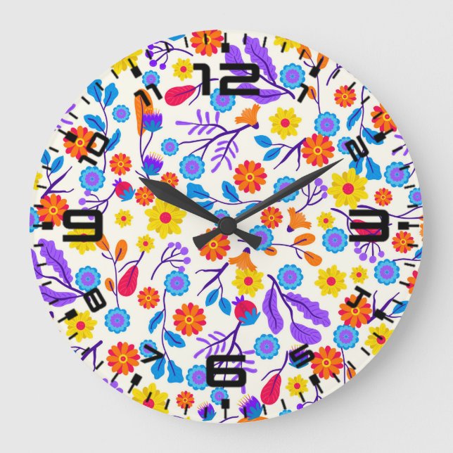 Colourful Exotic Floral Pattern-23165 Large Clock (Front)