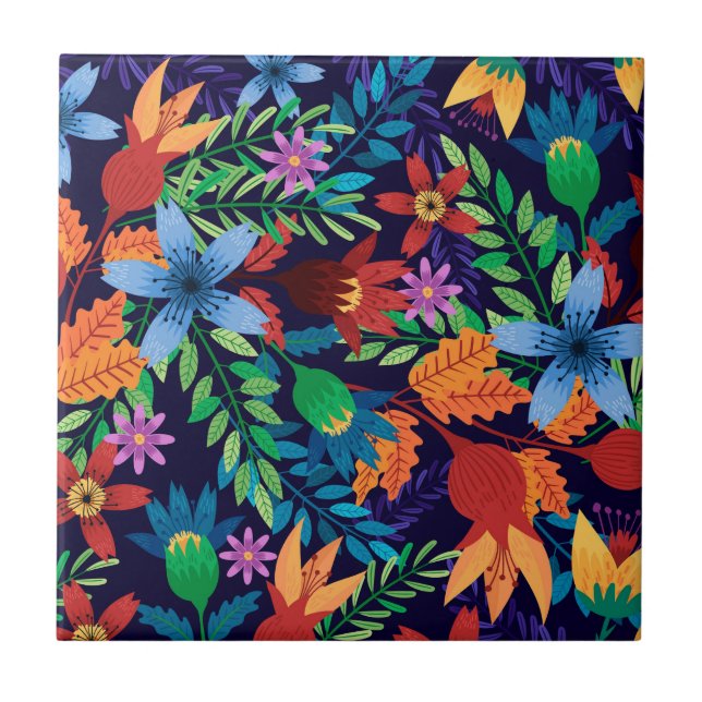 Colourful Exotic Floral Pattern-32436 Ceramic Tile (Front)