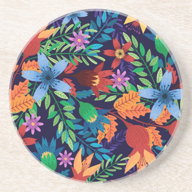 Colourful Exotic Floral Pattern-32436 Coaster (Front)