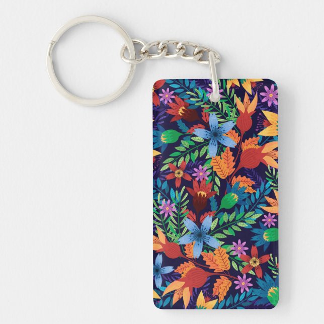 Colourful Exotic Floral Pattern-32436 Key Ring (Front)