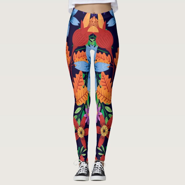Colourful Exotic Floral Pattern-32436 Leggings (Front)